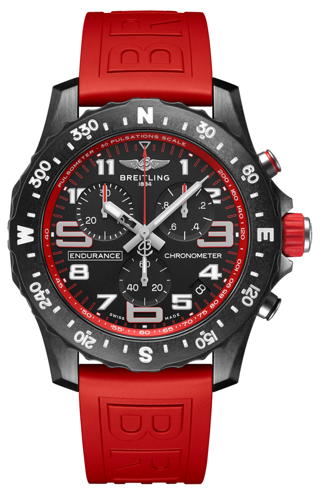 Breitling Endurance Pro Black Dial Red Rubber Strap Watch for Men - X82310D91B1S1