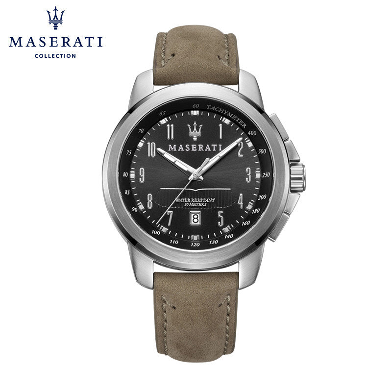 Maserati Successo Black Dial Beige Leather Strap Watch For Men - R8851121004