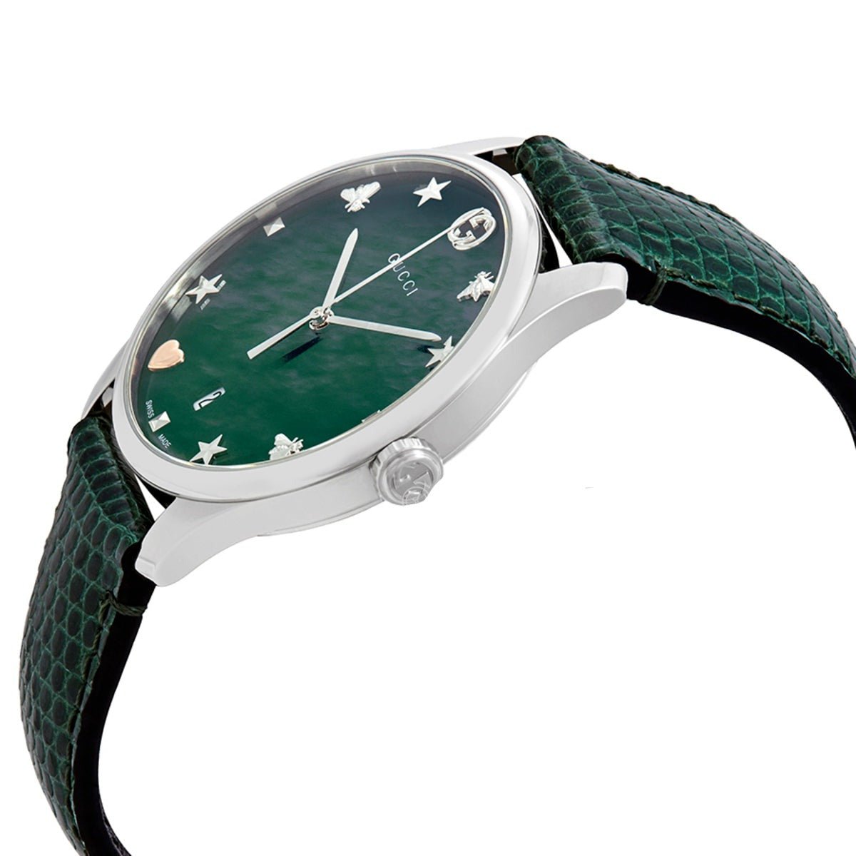 Gucci G-Timeless Green Mother of Pearl Dial Green Leather Strap Watch For Women - YA126585