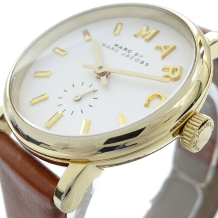 Marc Jacobs Baker White Dial Brown Leather Strap Watch for Women - MBM1317