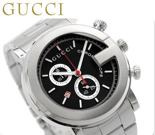 Gucci G Chrono Black Dial Silver Steel Strap Watch For Men - YA101309