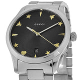 Gucci G Timeless Black Dial Silver Steel Strap Watch For Women - YA1264029A