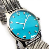 Gucci G-Timeless Turquiose Mother of Pearl Dial Silver Mesh Bracelet Watch For Women - YA1264039