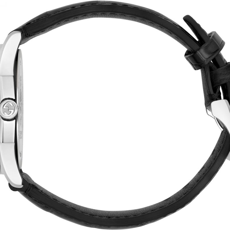 Gucci G Timeless Automatic Silver Dial Black Leather Strap Unisex Watch - YA126468
