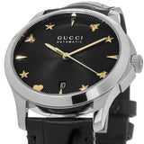 Gucci G Timeless Automatic Black Dial Black Leather Strap Watch For Women - YA126469
