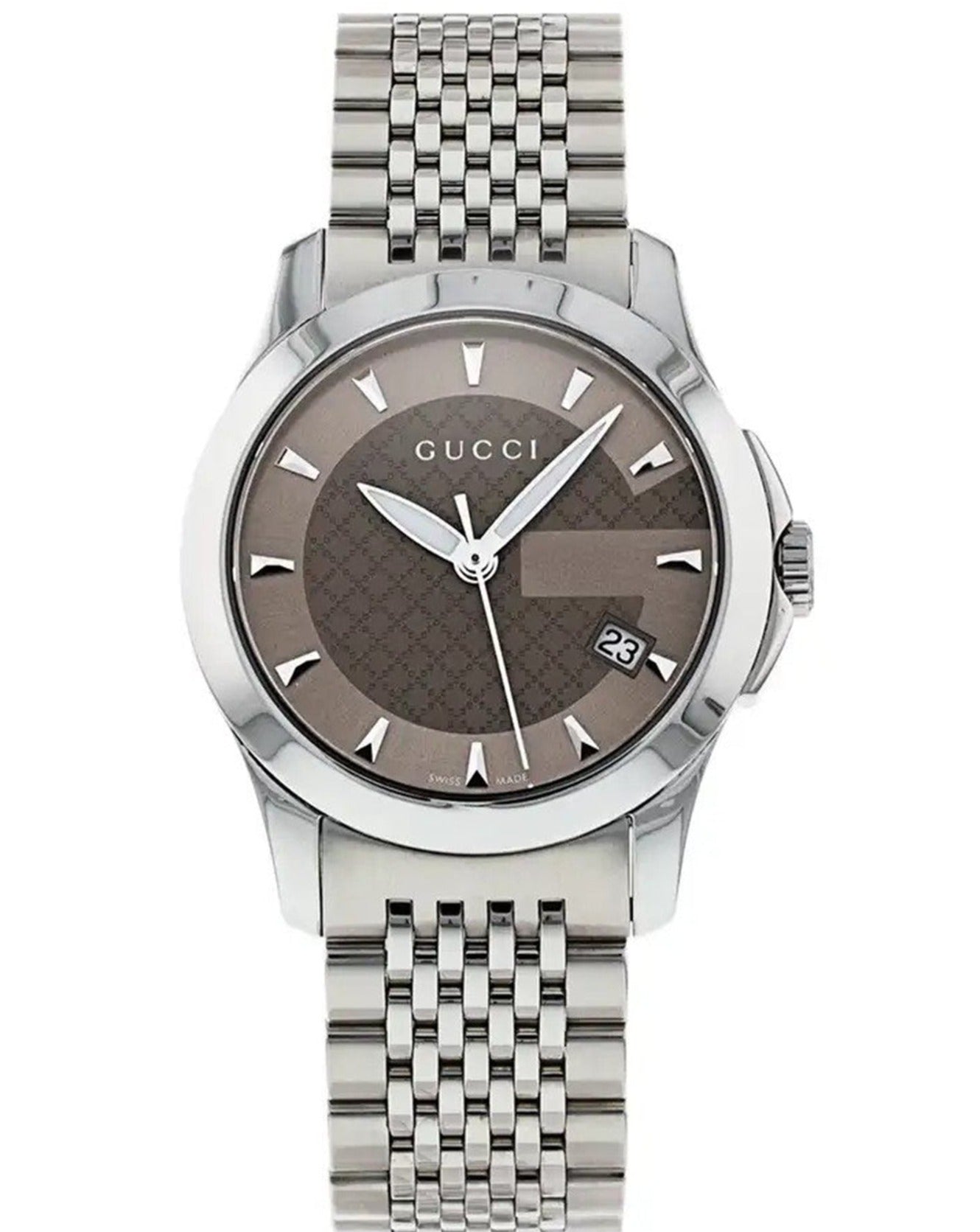 Gucci G Timeless Brown Dial Silver Steel Strap Watch For Women - YA126503