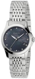 Gucci G Timeless Diamonds Mother of Pearl Black Dial Silver Steel Strap Watch For Women - YA126505