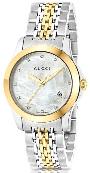 Gucci G Timeless Diamonds Mother of Pearl Dial Two Tone Mesh Bracelet Watch for Women - YA126513