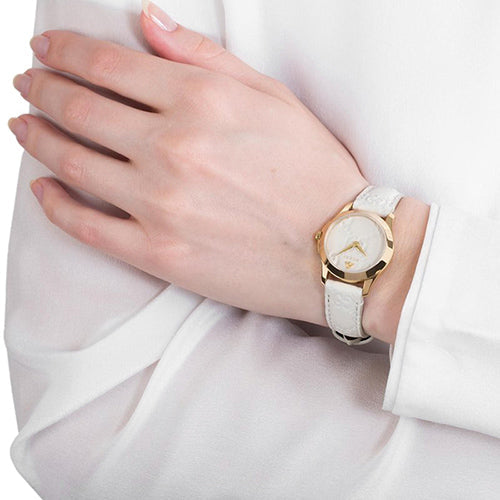Gucci G Timeless Quartz White Dial White Leather Strap Watch For Women - YA126580A
