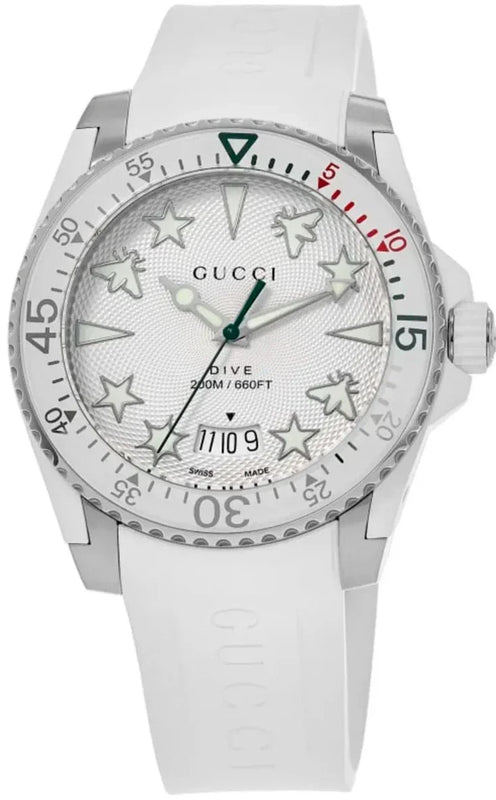 Gucci Dive Quartz White Dial White Rubber Strap Watch For Men - YA136337