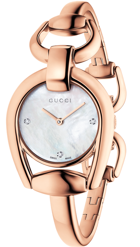 Gucci Horsebit Collection Diamonds Mother of Pearl Dial Rose Gold Steel Strap Watch For Women - YA139508