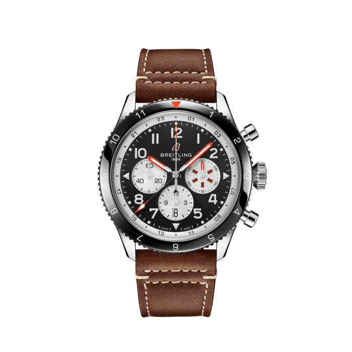 Breitling Super Avi B04 Chronograph GMT 46 Mosquito Black Dial Brown Leather Strap Watch for Men - YB04451A1B1X1