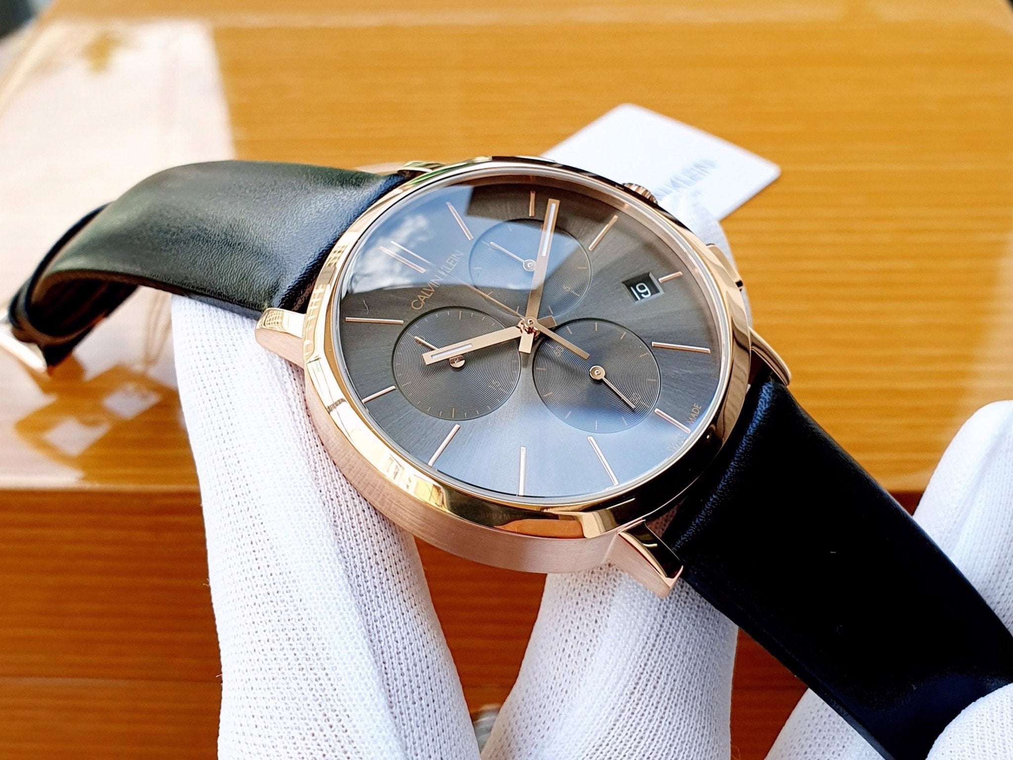 Calvin Klein Posh Grey Dial Black Leather Strap Watch for Men - K8Q376C3