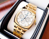 Bulova Multifunction White Dial Gold Steel Strap Watch for Men - 97C105