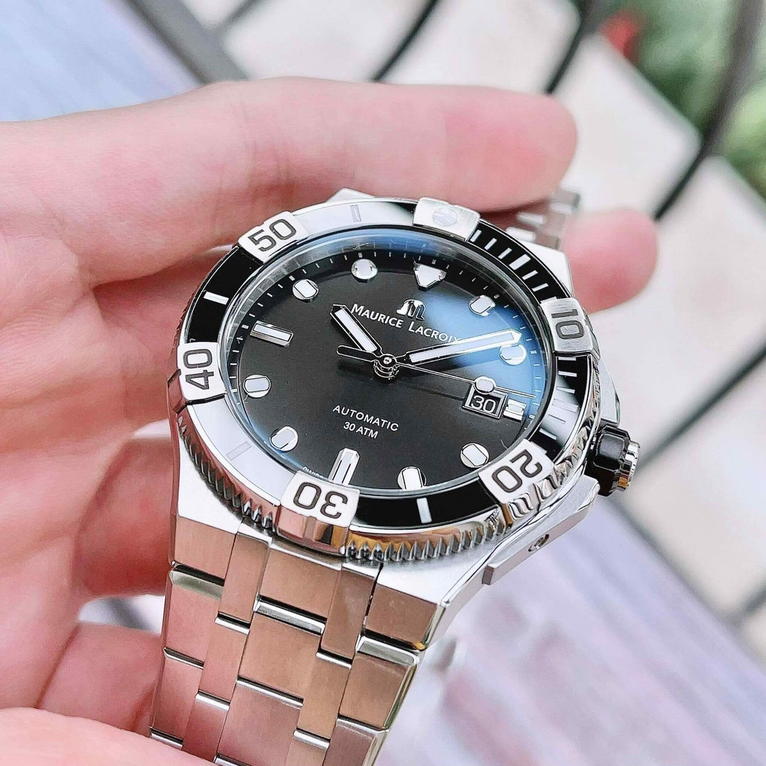 Maurice Lacroix Aikon Venturer Black Dial Silver Steel Strap Watch for Men - AI6058-SS002-330-1