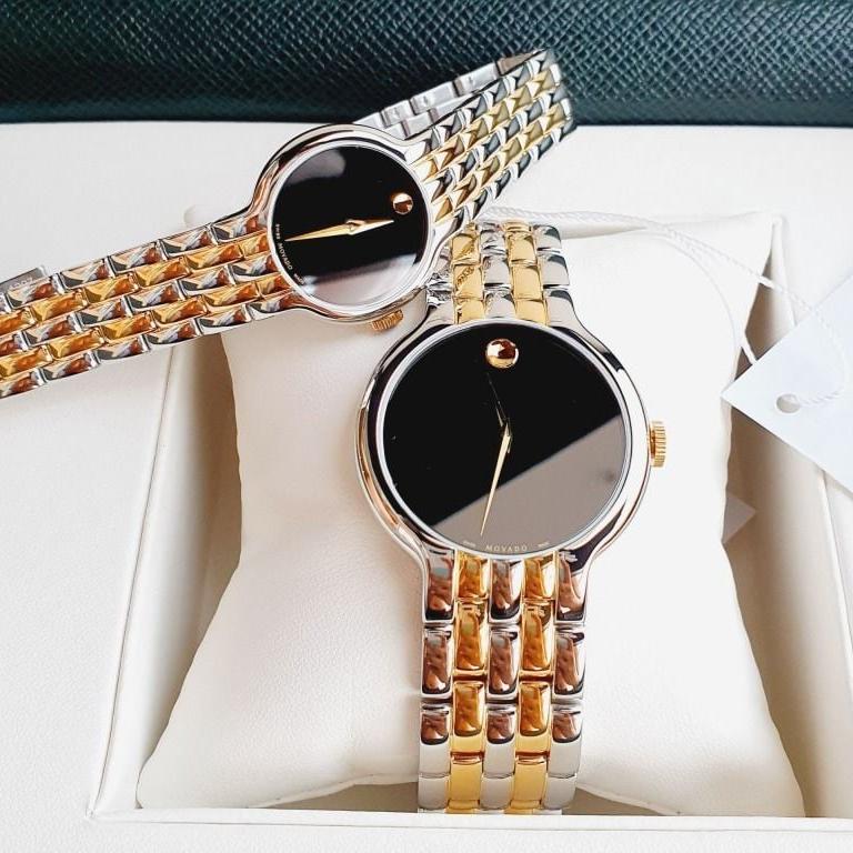 Movado Veturi Quartz Black Dial Two Tone Steel Strap Watch for Men - 0606932