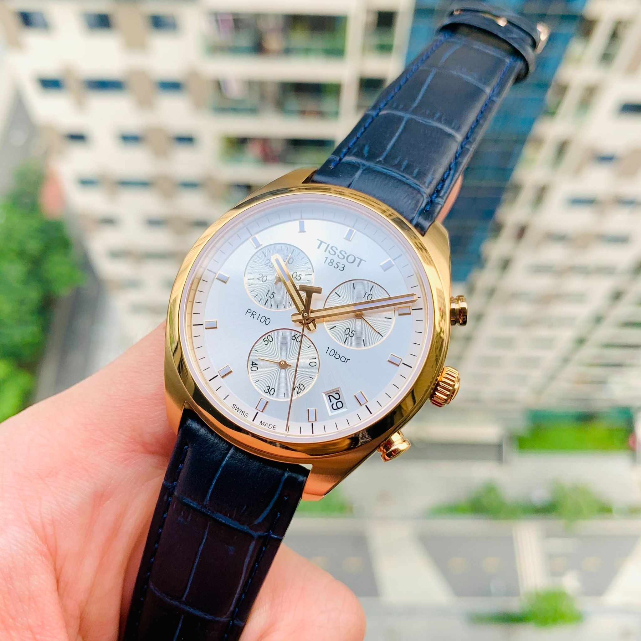 Tissot T Classic PR 100 Chronograph Silver Dial Black Leather Strap Watch for Men - T101.417.36.031.00