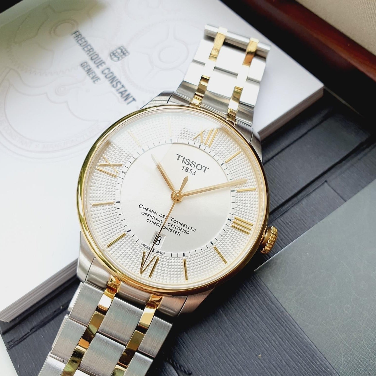 Tissot Chemin Des Tourelles Powermatic 80 Cosc Silver Dial Two Tone Steel Strap Watch For Men - T099.408.22.038.00