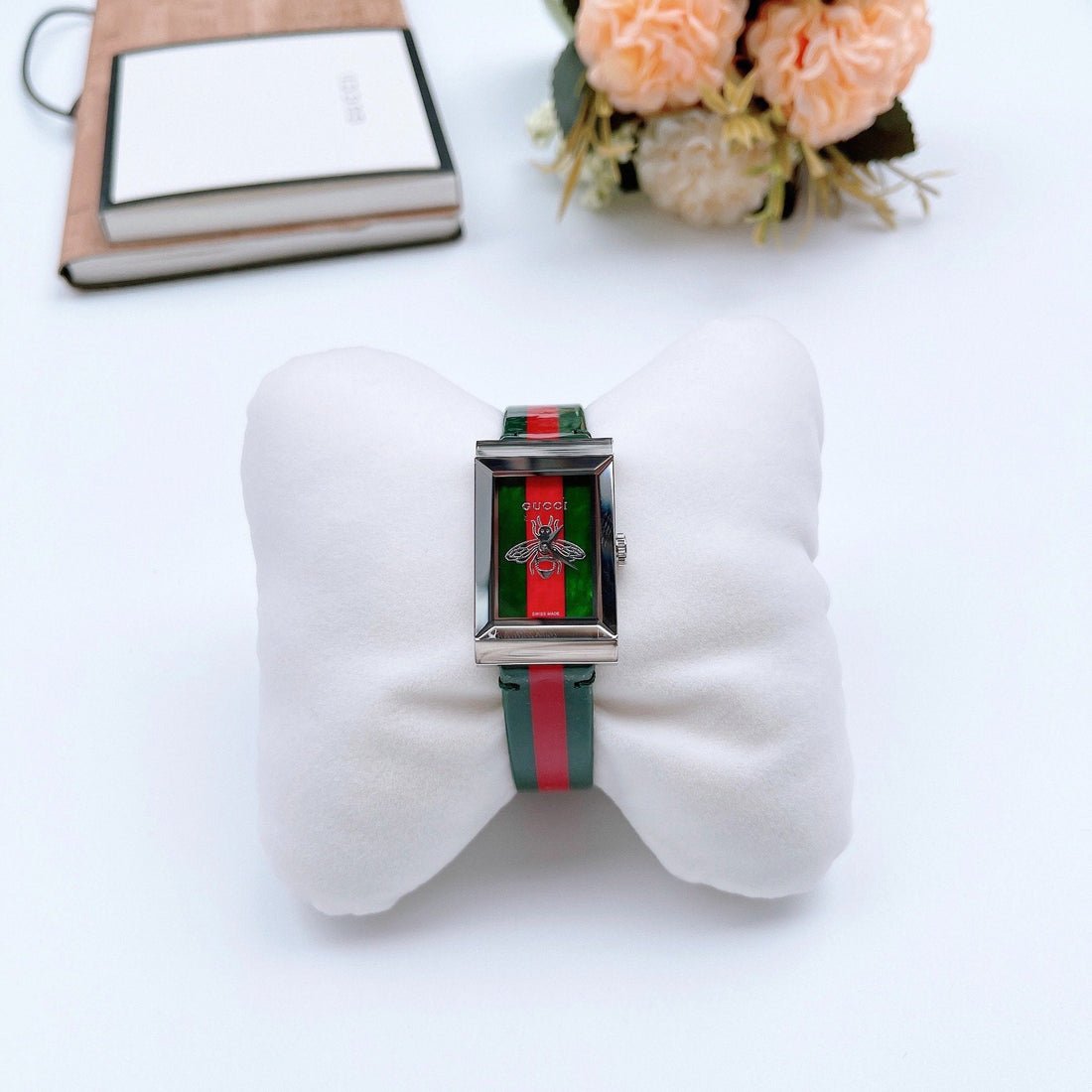 Gucci G Frame Quartz Green & Red Mother of Pearl Dial Multicolor Leather Strap Watch For Women - YA147408