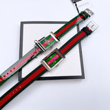 Gucci G Frame Quartz Green & Red Mother of Pearl Dial Multicolor Leather Strap Watch For Women - YA147408