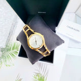 Calvin Klein Class White Dial Gold Steel Strap Watch for Women - K6R23526
