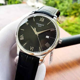 Tissot T Classic Tradition Quartz Black Dial Black Leather Strap Watch For Men - T063.610.16.058.00