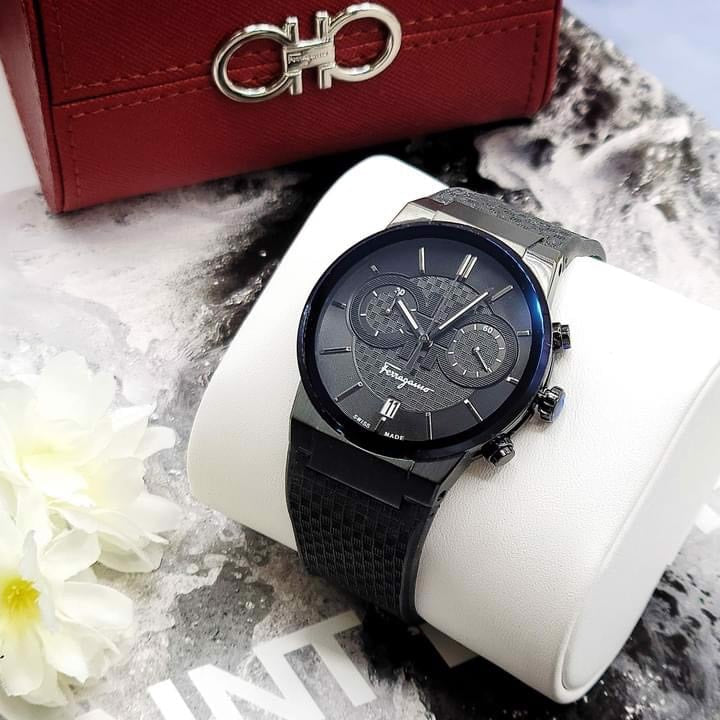 Salvatore Ferragamo Sapphire Black Dial Black Rubber Strap Watch for Men - SFHP00320