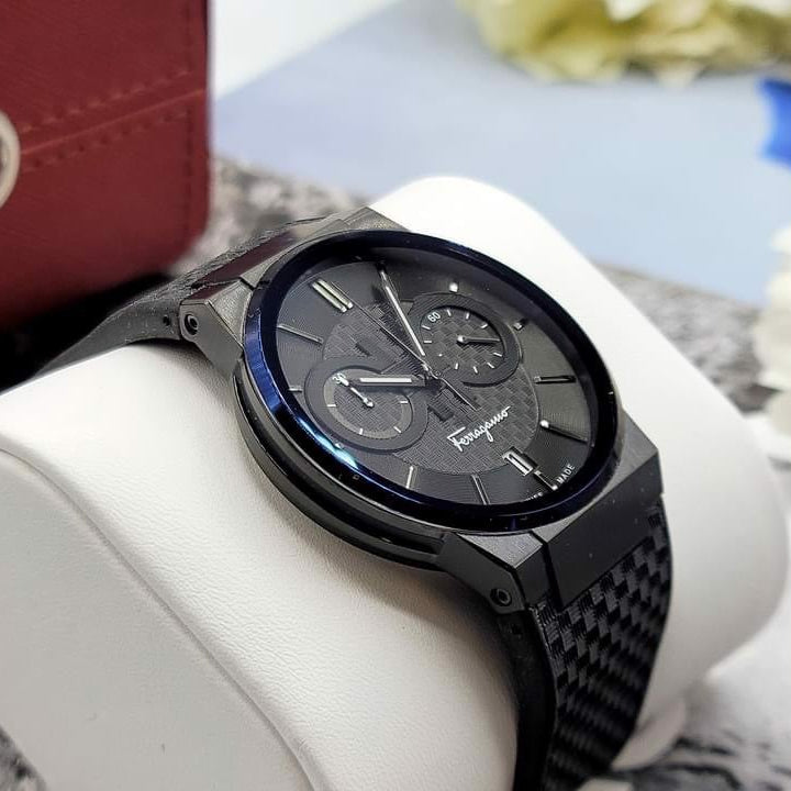 Salvatore Ferragamo Sapphire Black Dial Black Rubber Strap Watch for Men - SFHP00320