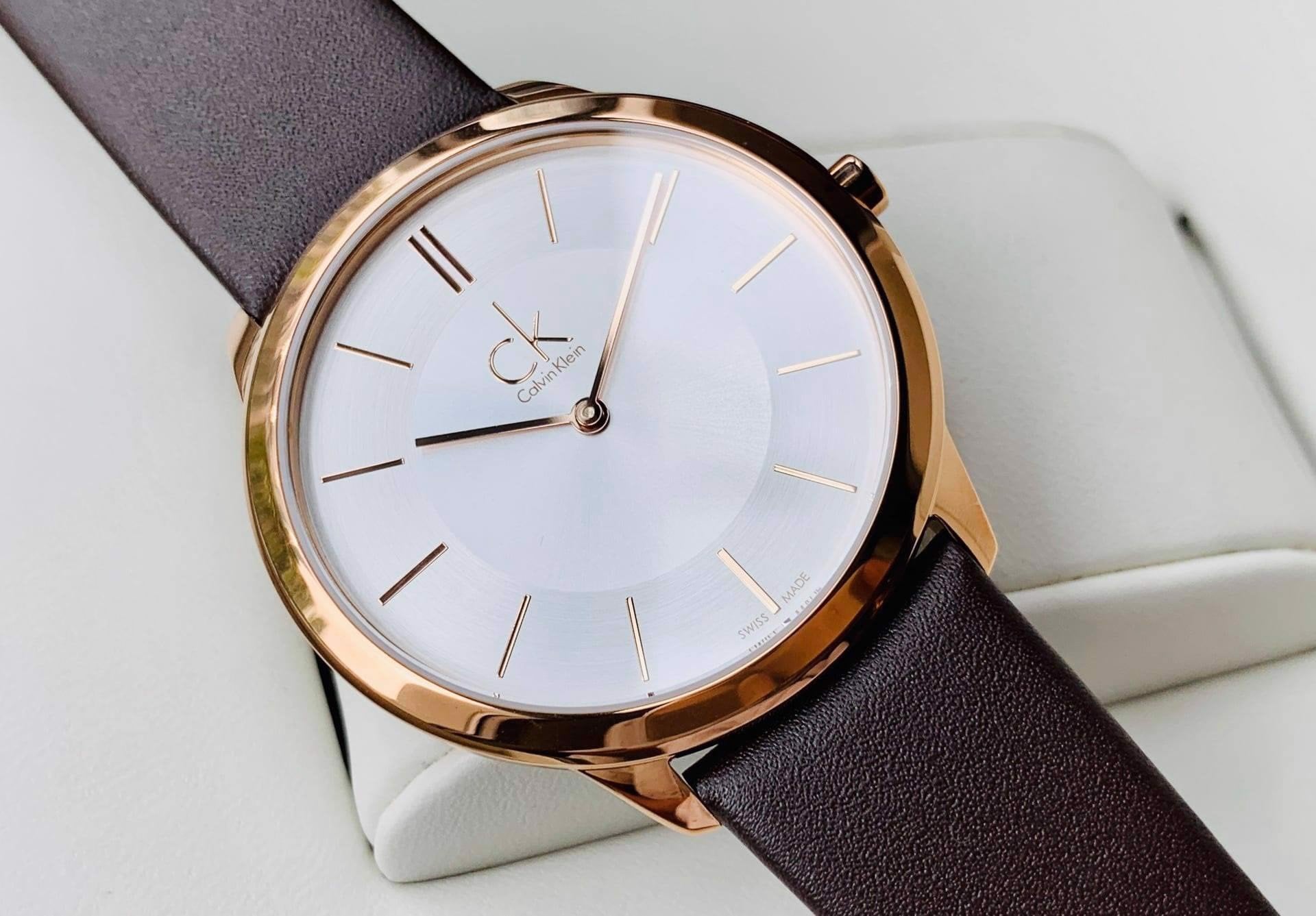 Calvin Klein Minimal White Dial Brown Leather Strap Watch for Men - K3M216G6