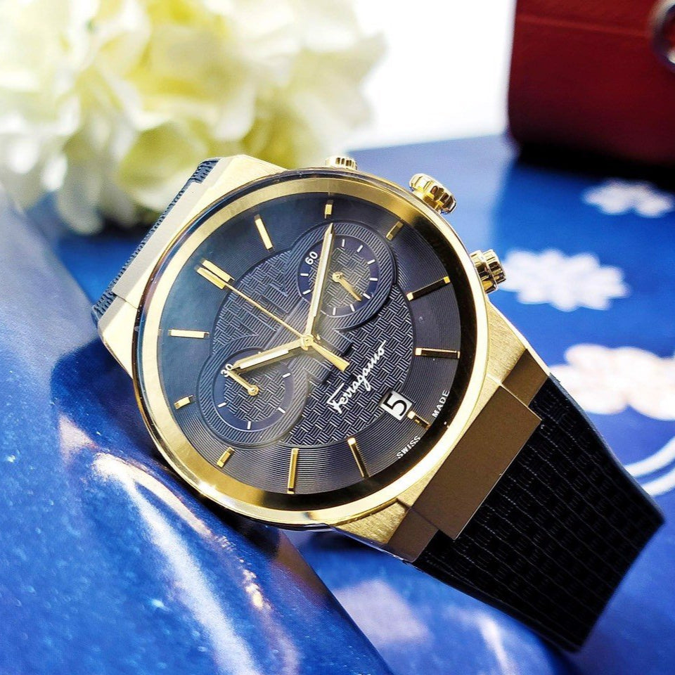 Salvatore Ferragamo Sapphire Chrono Blue Dial Blue Silicone Strap Watch for Men - SFME00221