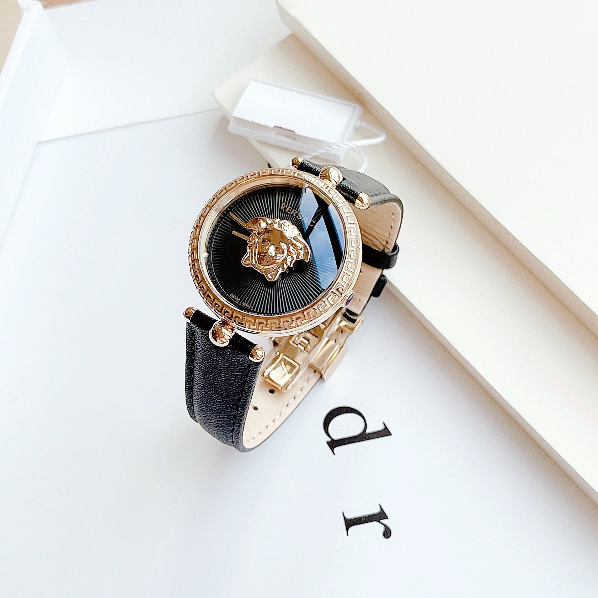 Versace Palazzo Empire Black Dial Black Leather Strap Watch for Women - VCO020017