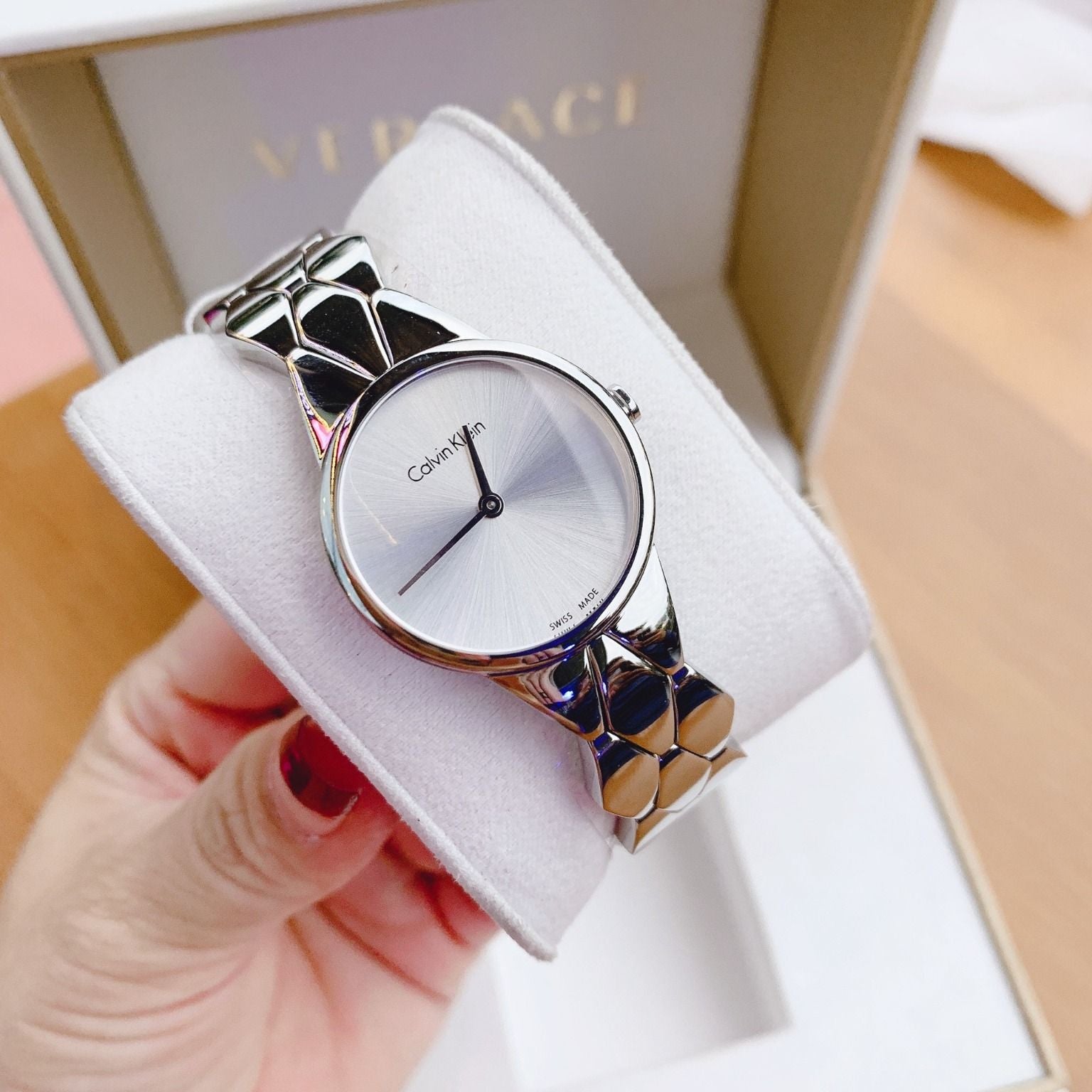 Calvin Klein Snake Silver Dial Silver Steel Strap Watch For Women - K6E23146