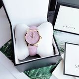 Gucci G Timeless Quartz Lilac Dial Lilac Leather Strap Watch For Women - YA1264098