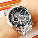 Bulova BVA Dual Aperture Black Dial Silver Steel Strap Watch for Men - 96A119