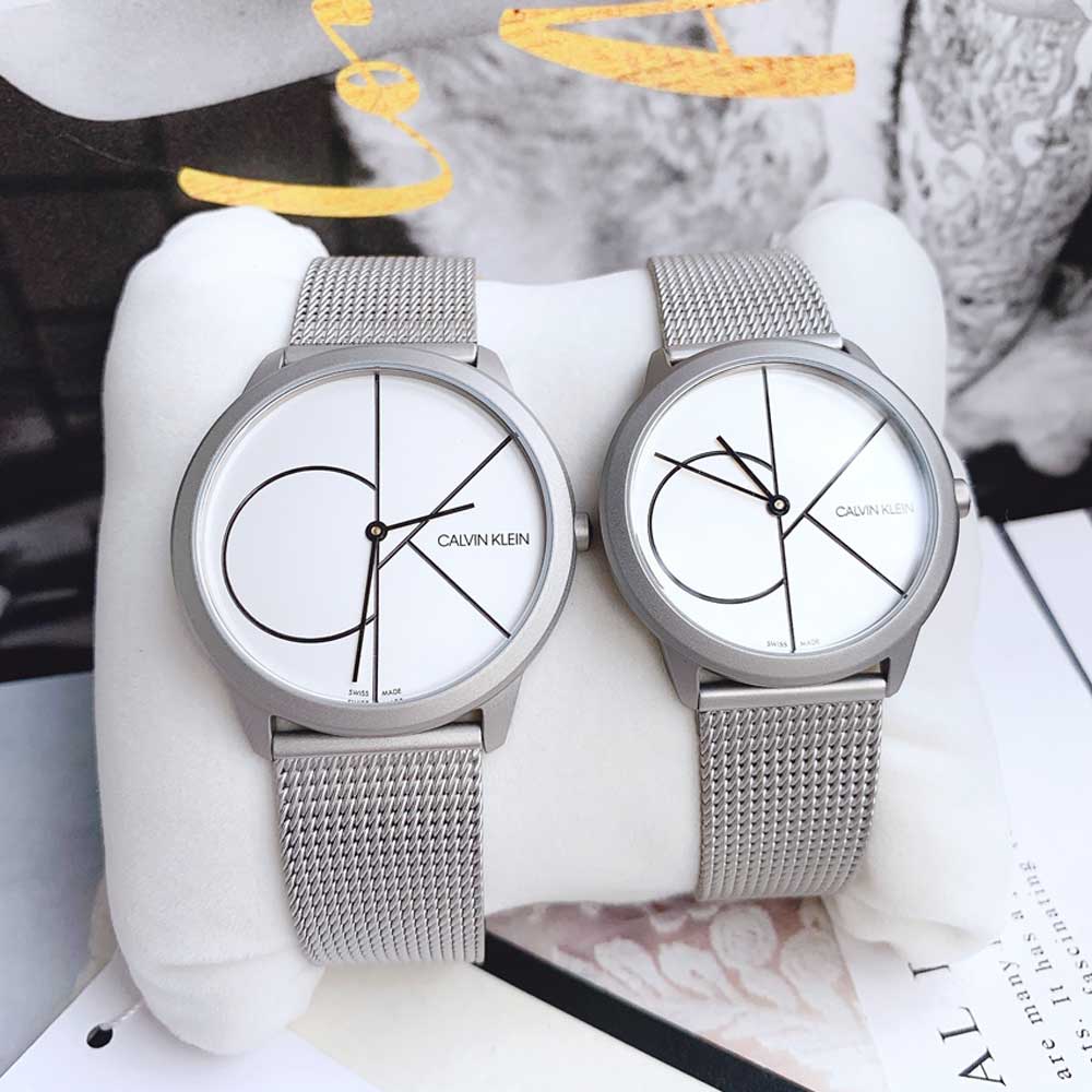 Calvin Klein Minimal White Dial Silver Mesh Bracelet Watch for Women - K3M5215X