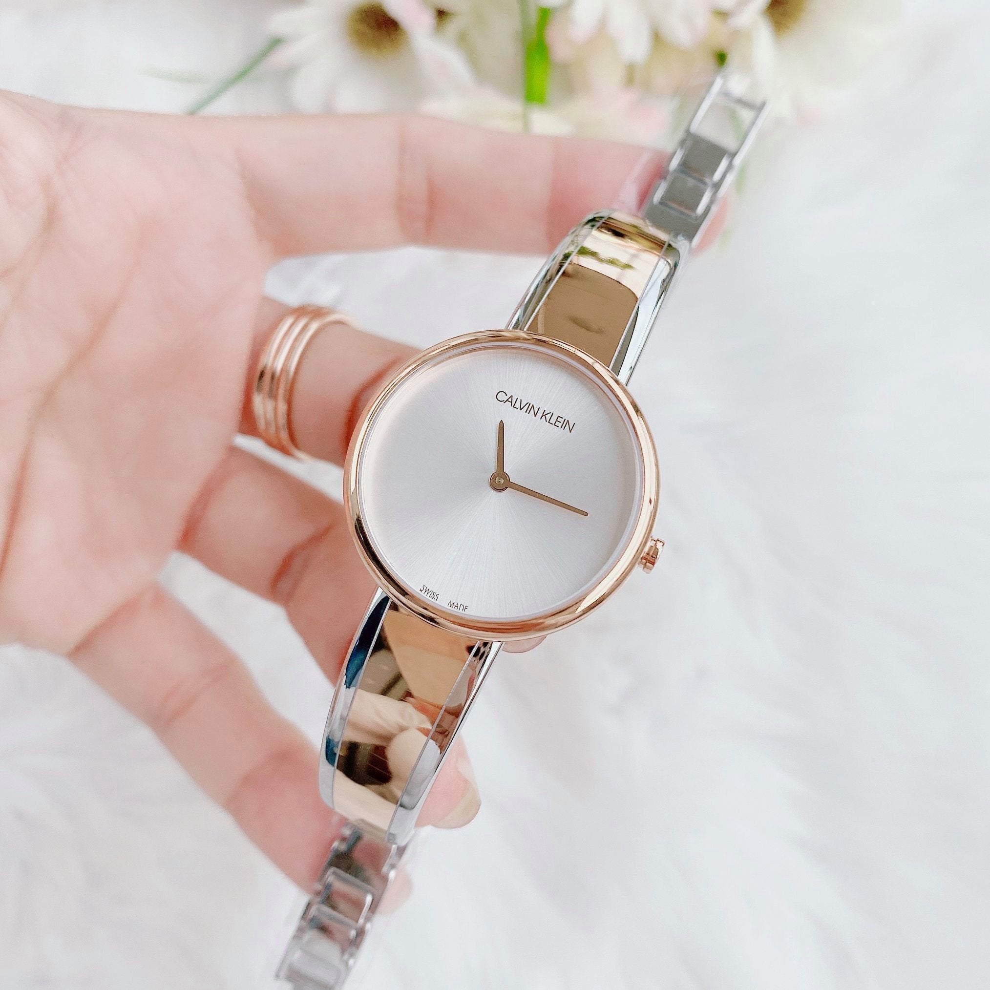 Calvin Klein Seduce Silver Dial Two Tone Steel Strap Watch for Women - K4E2N61X