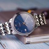 Omega De Ville Prestige Co-Axial Orbis Blue Dial Silver Steel Strap Watch for Men - 424.10.40.20.03.001