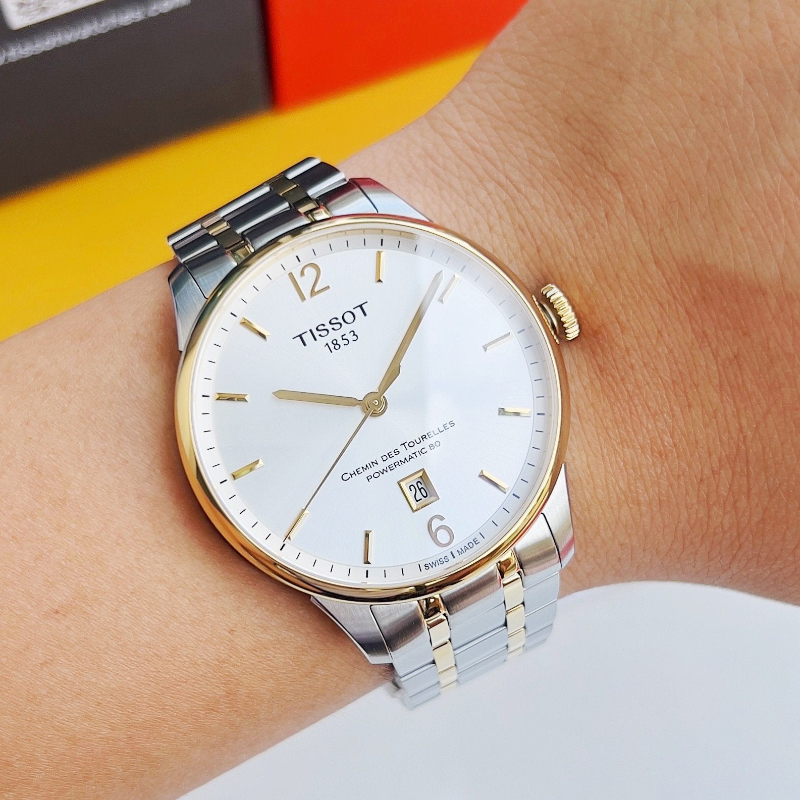 Tissot Chemin Des Tourelles Powermatic 80 Silver Dial Two Tone Steel Strap Watch For Men - T099.407.22.037.00