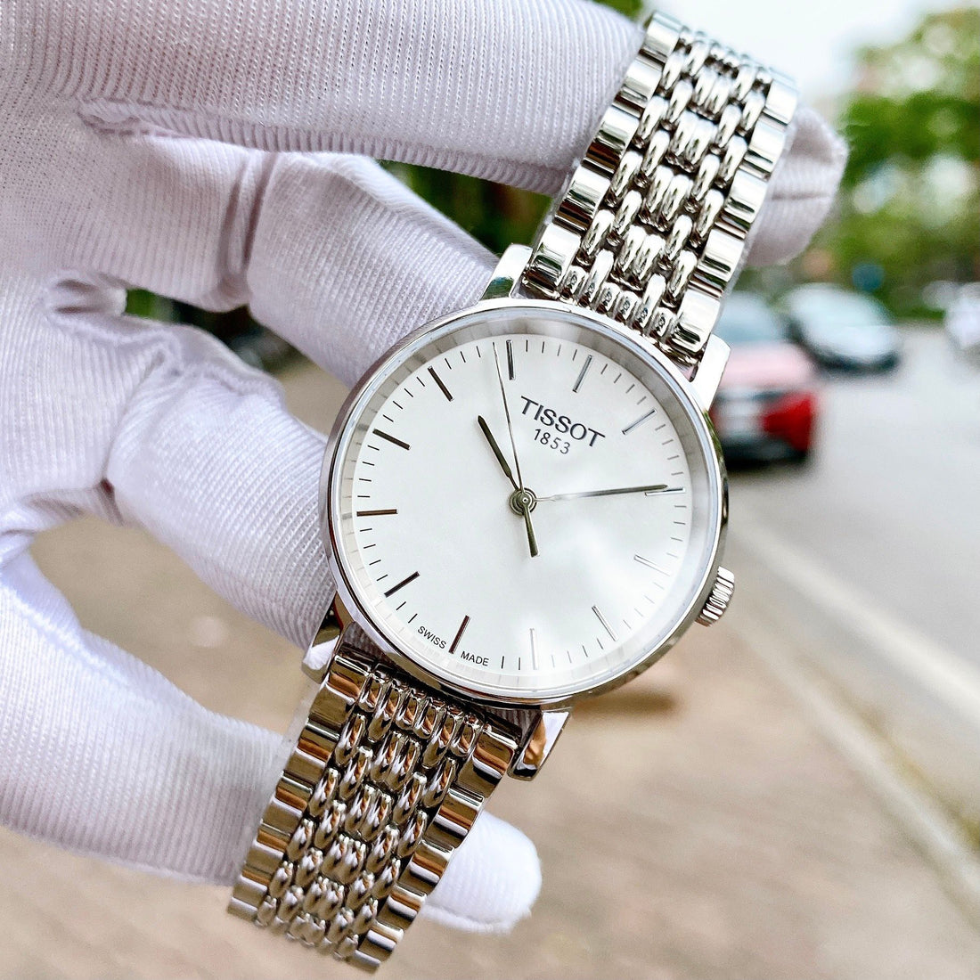 Tissot T Classic Everytime Large White Dial Silver Steel Strap Watch for Men - T109.610.11.031.00