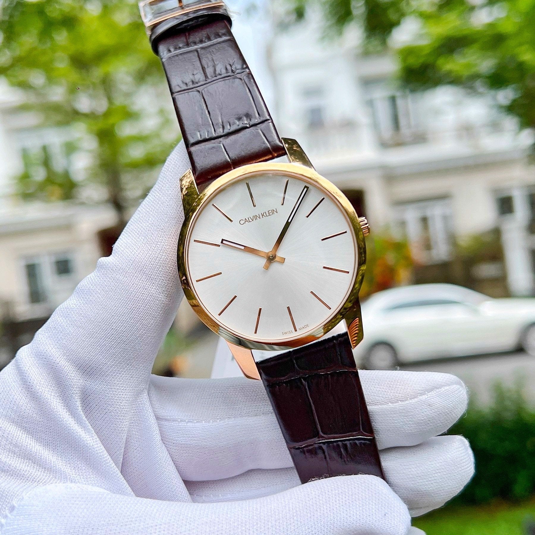 Calvin Klein City White Dial Brown Leather Strap Watch for Men - K2G21629