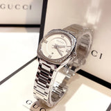 Gucci GG2570 Diamonds White Dial Silver Steel Strap Watch For Women - YA142506