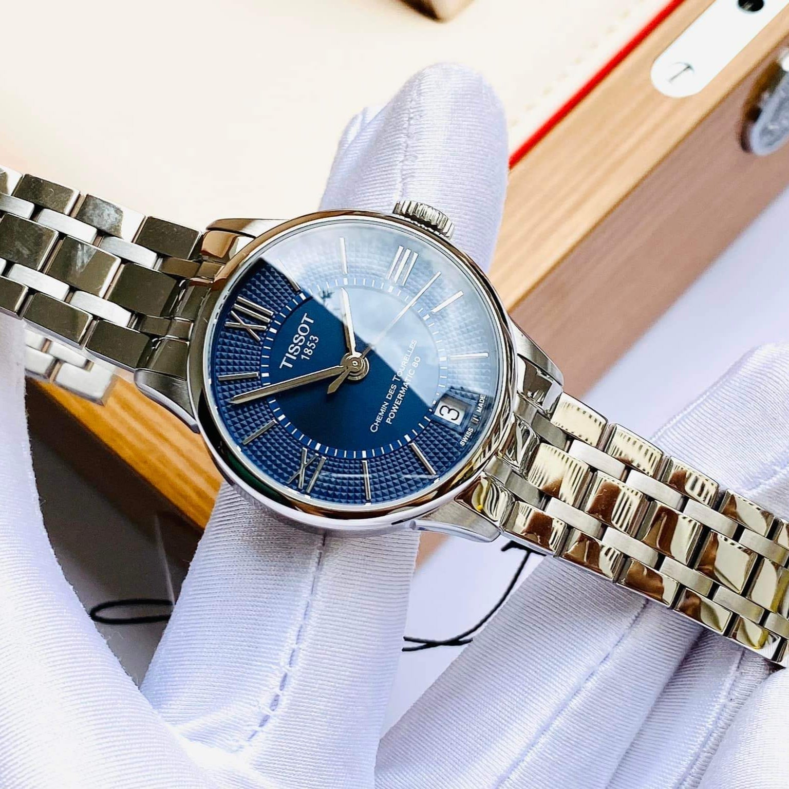 Tissot Chemin Des Tourelles Powermatic 80 Lady Blue Dial Silver Steel Strap Watch For Women - T099.207.11.048.00