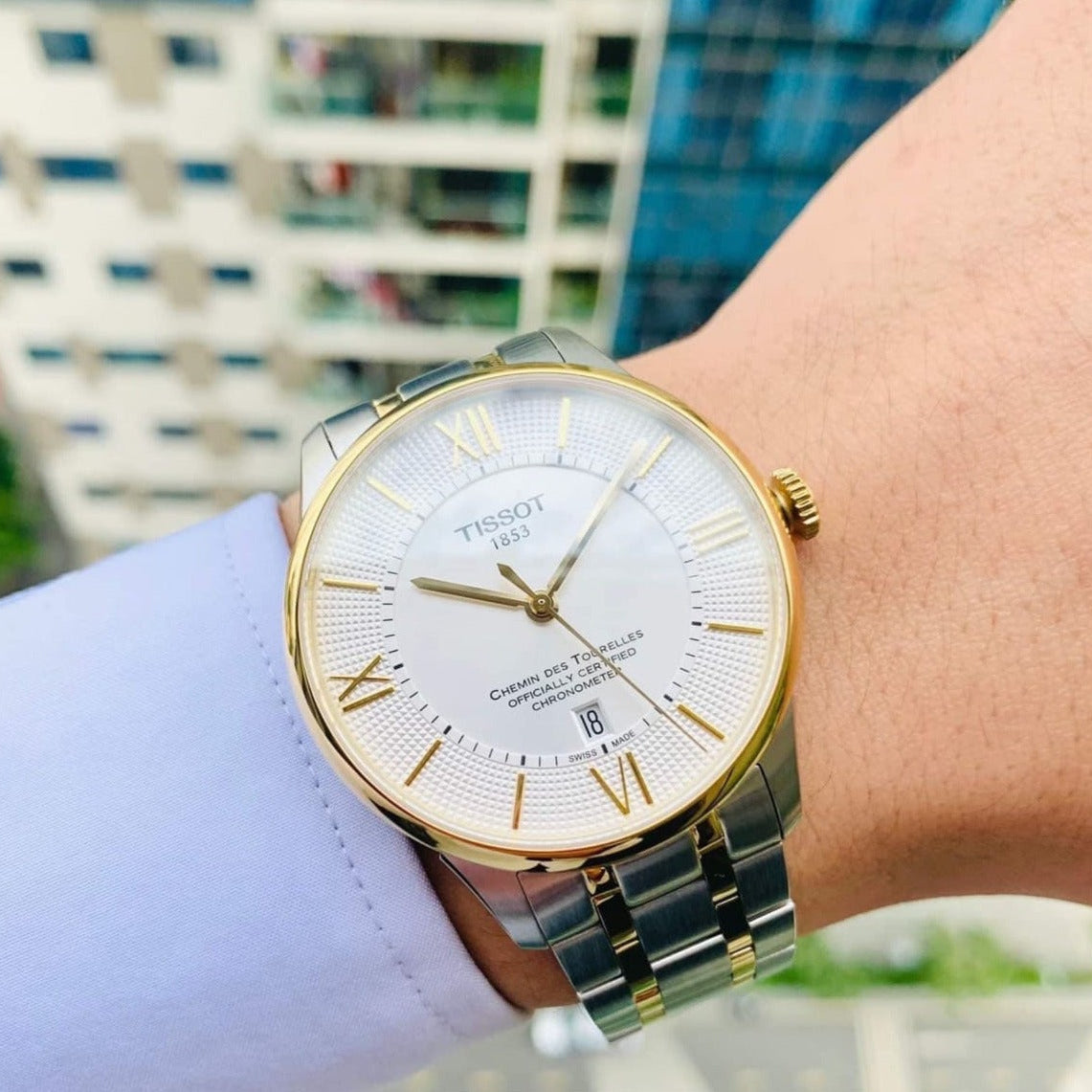 Tissot Chemin Des Tourelles Powermatic 80 Cosc Silver Dial Two Tone Steel Strap Watch For Men - T099.408.22.038.00