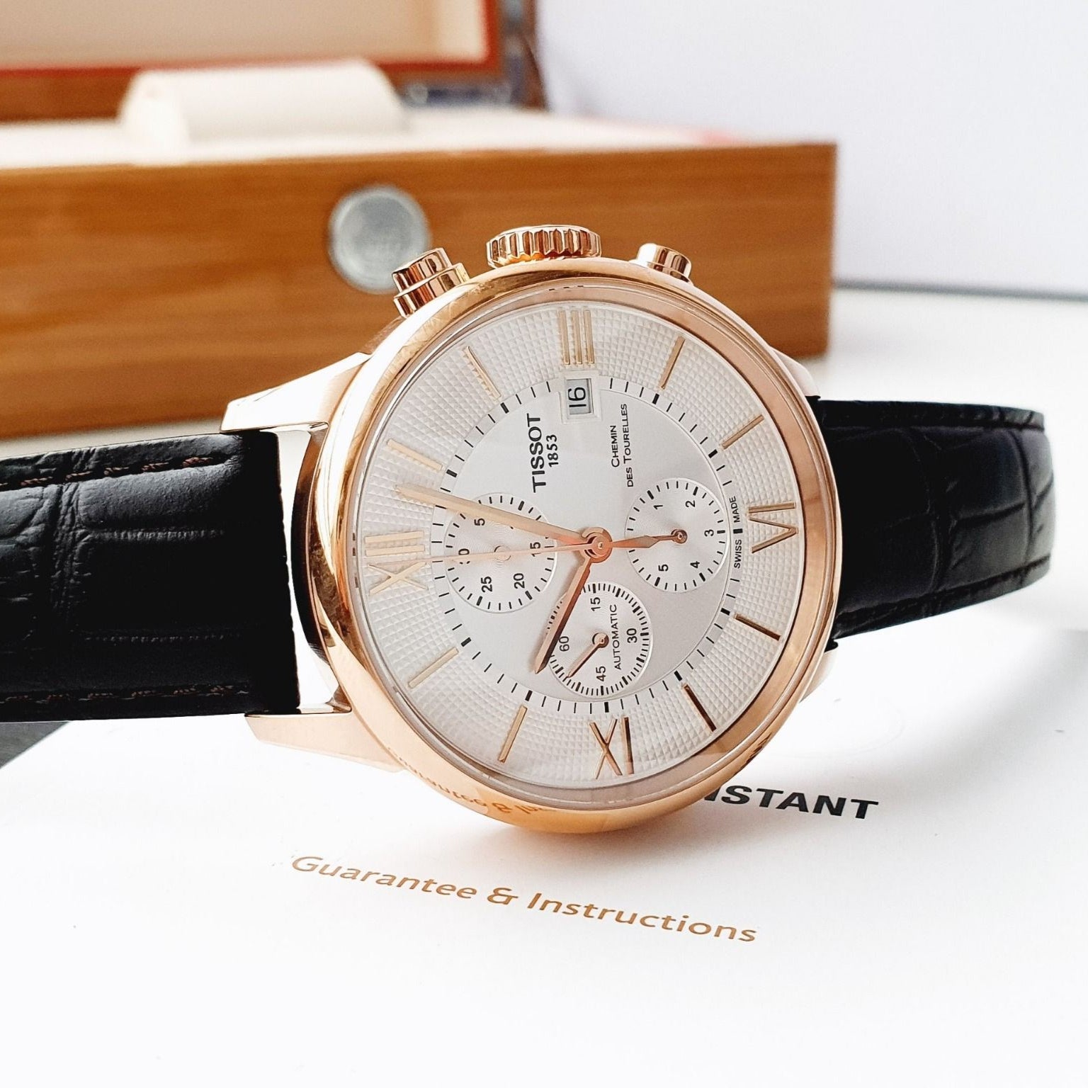 Tissot Des Tourelles Chronograph Silver Dial Brown Leather Strap Watch For Men - T099.427.36.038.00