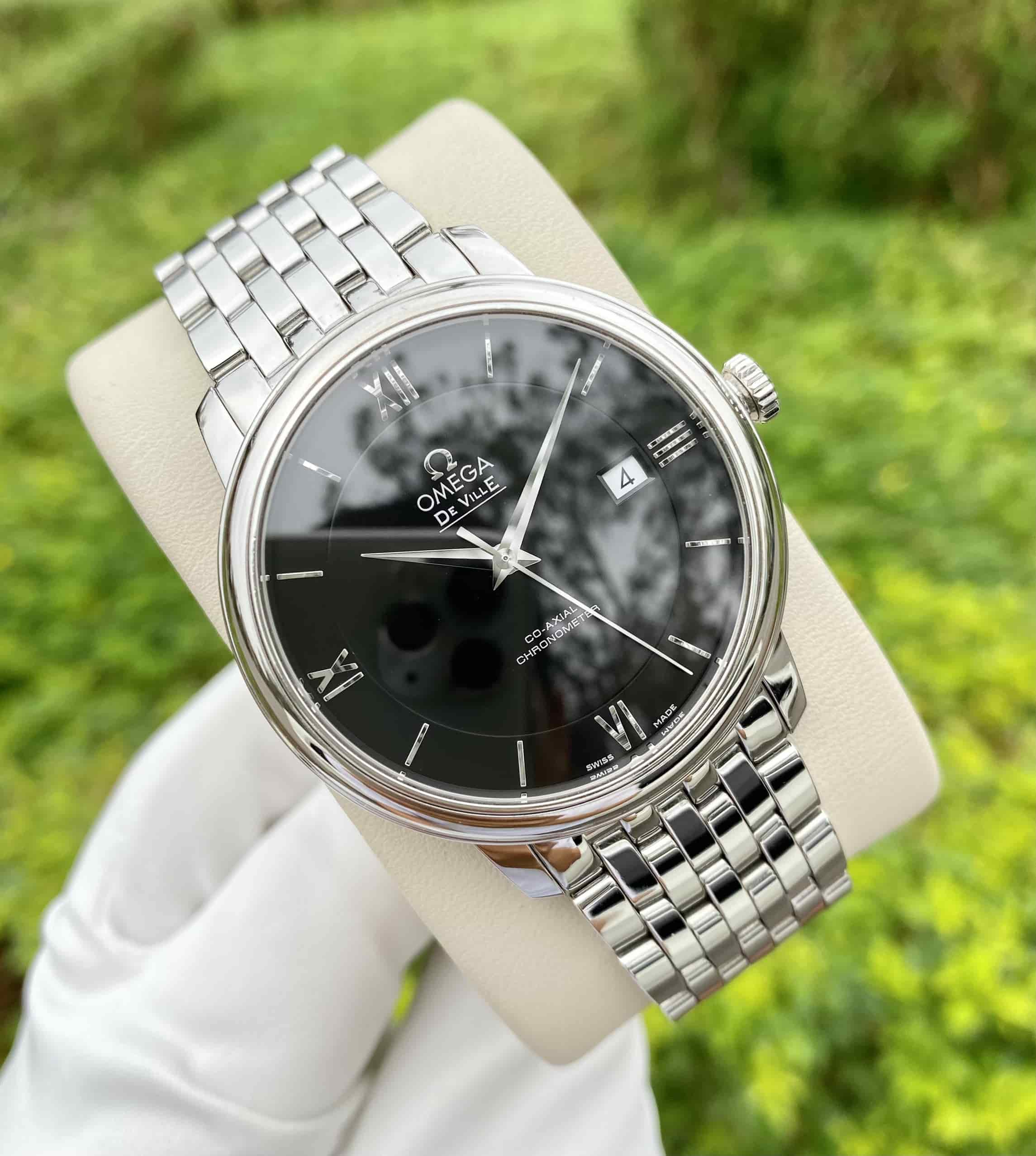 Omega De Ville Prestige Co-Axial Black Dial Silver Steel Strap Watch for Men - 424.10.40.20.01.001