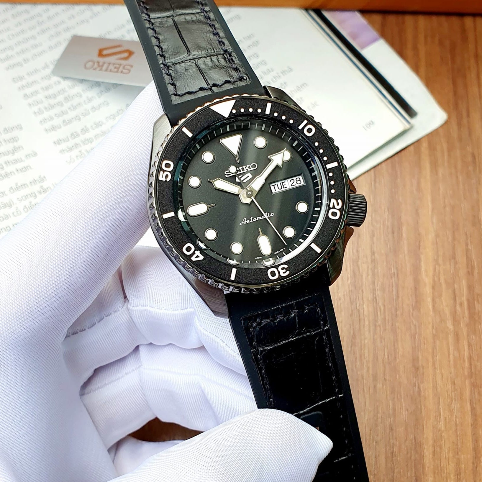 Seiko 5 Sport Automatic Black Dial Black Silicone Strap Watch For Men - SRPD65K3