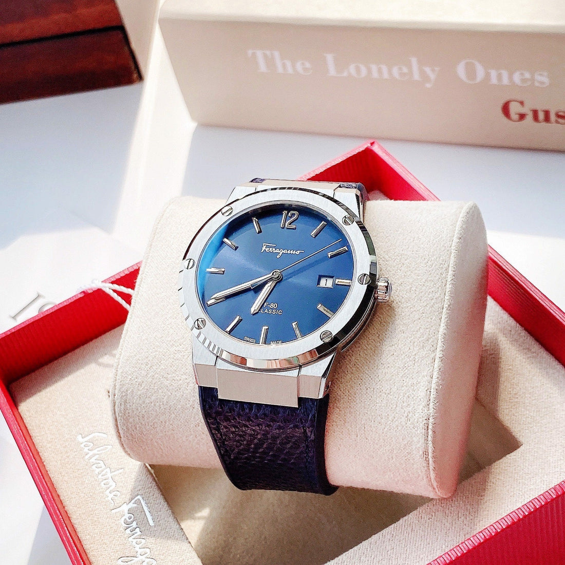 Salvatore Ferragamo F-80 Classic Blue Dial Blue Leather Strap Watch for Men - SFDT00719