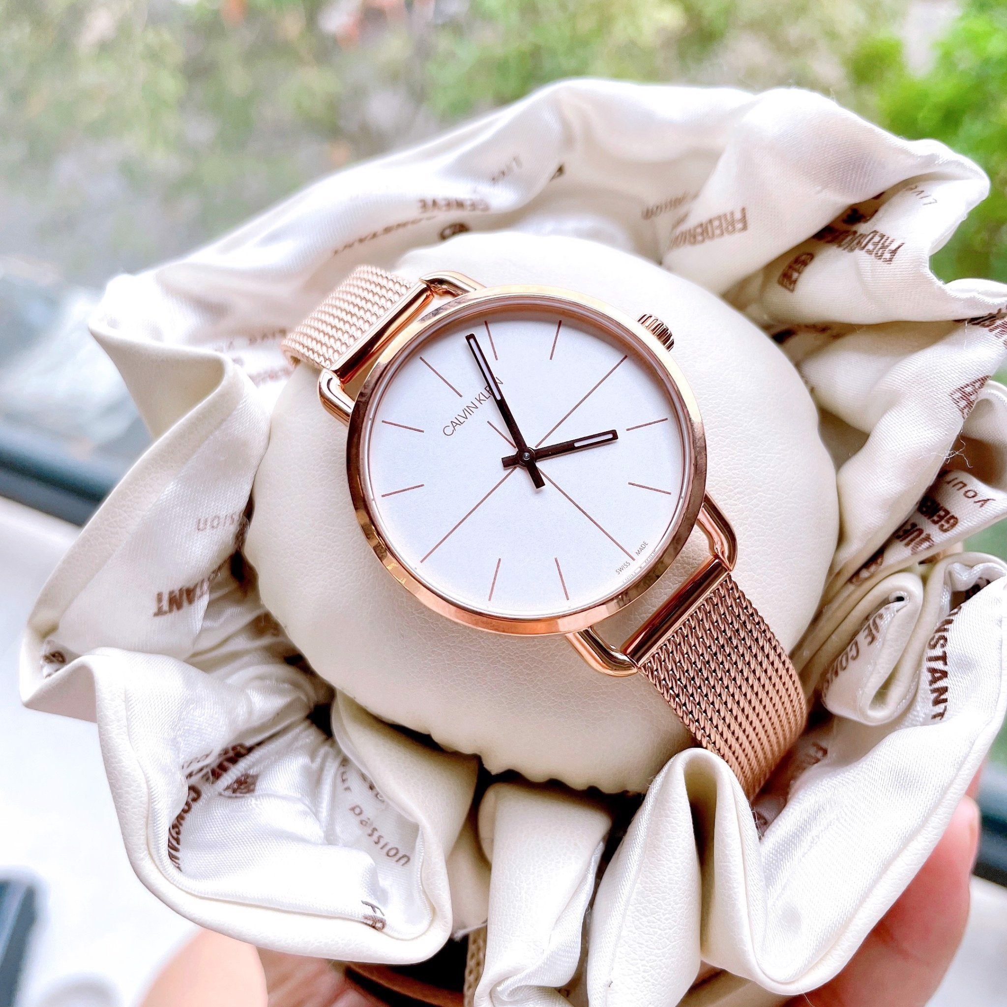 Calvin Klein Even White Dial Rose Gold Mesh Bracelet Watch for Women - K7B23626