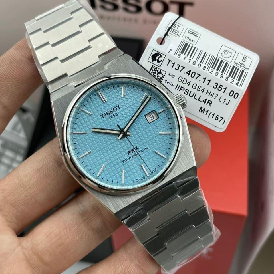 Tissot PRX Powermatic 80 Ice Blue Tiffany Dial Silver Steel Strap Watch for Men - T137.407.11.351.00
