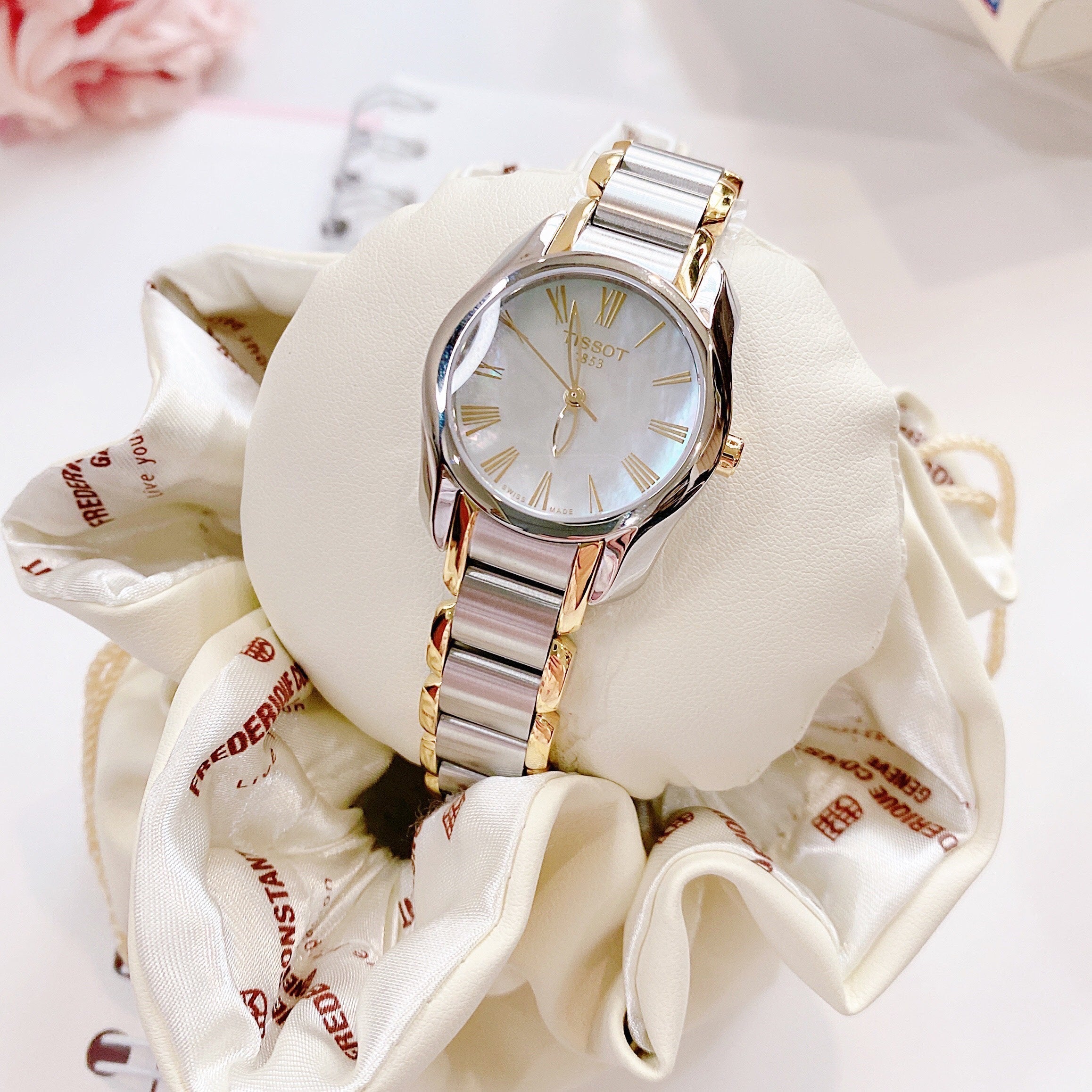 Tissot T Wave Mother of Pearl Dial Two Tone Steel Strap Watch for Women - T023.210.22.117.00